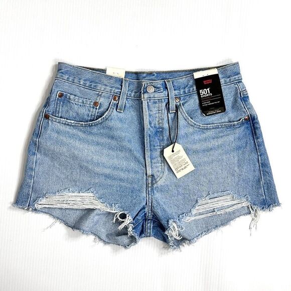 Levi's 501 Premium Distressed Jean Shorts 30 Buttonfly 5 Pockets High Rise New - Picture 1 of 6